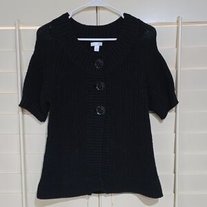 GO International Women's Black Button-Up Sweater